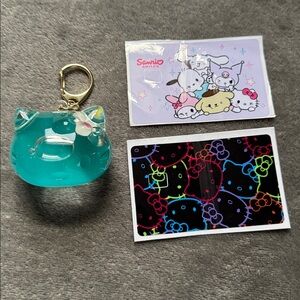 Sanrio Hello Kitty Snowglobe keychain and credit card stickers